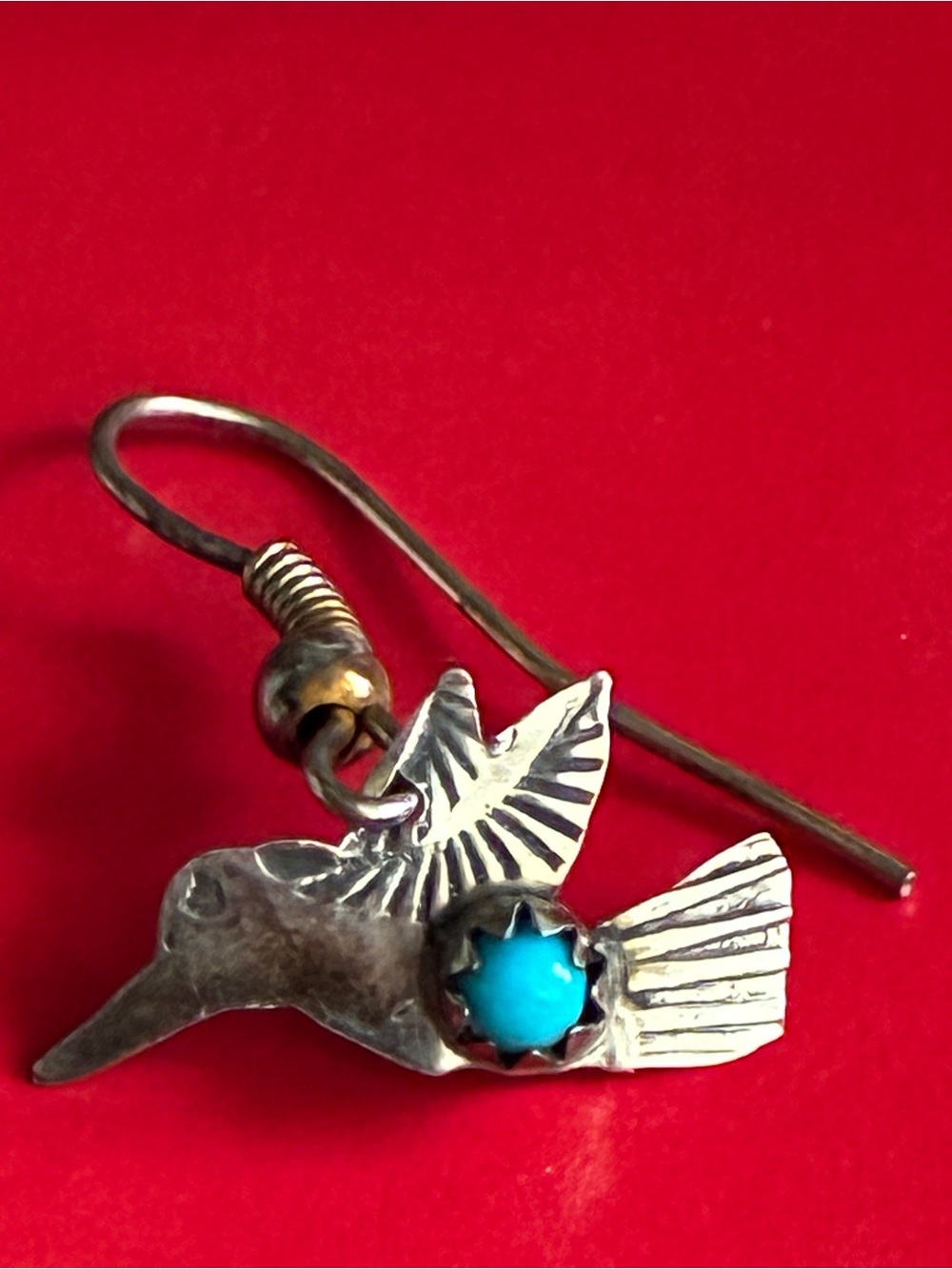 Sterling Hummingbird Earrings with Turquoise Accent - Silver Tone - Picture 4 of 5